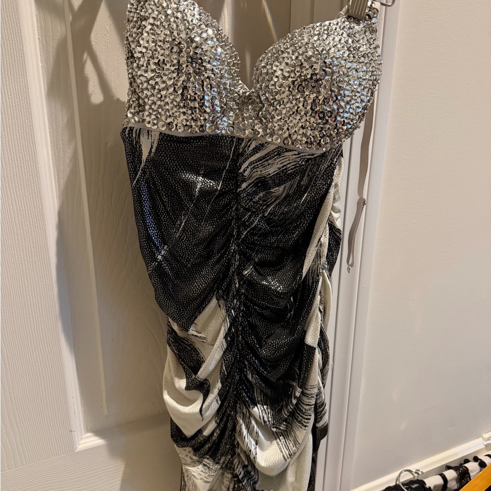 Elegant Silver and Black Sequin Dress
